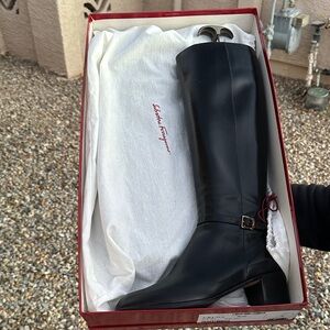 Salvatore Ferragamo Black Leather Tall Boots